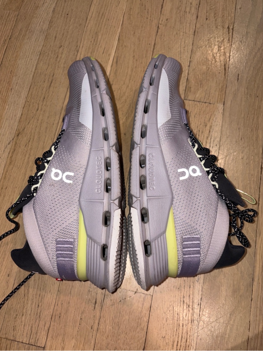 On Running Gray Sneakers with Neon Yellow Soles - Picture 3 of 6